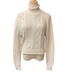 MNG Women's Braided Cable Knit Rolled Collar Long Sleeve Pullover Sweater Size S